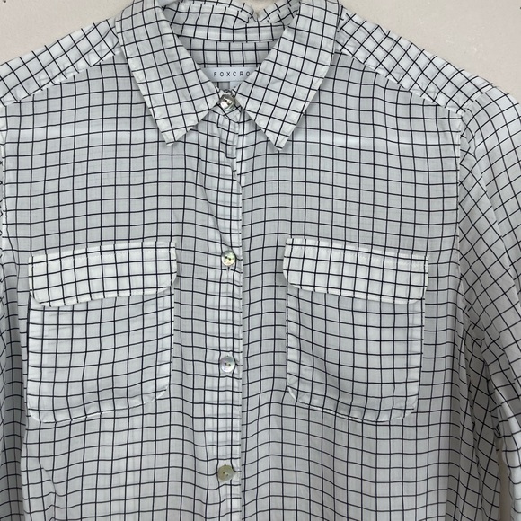 🥑5/$25 Foxcroft Black White Women size 6 Button Front Shirt Grid Pattern - Picture 3 of 5